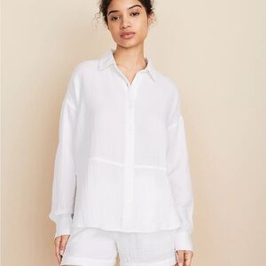 Lou & Grey LOFT Quilted Gauzey Cotton Button Up Shirt Cover Up